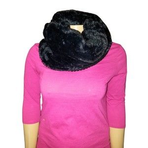 Black Faux Fur Chunky Snood Cowl Infinity Scarf